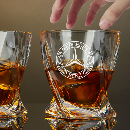 Custom Engraved Mercedes-Benz Whiskey Glass – 10 oz Twisted Rocks Glass