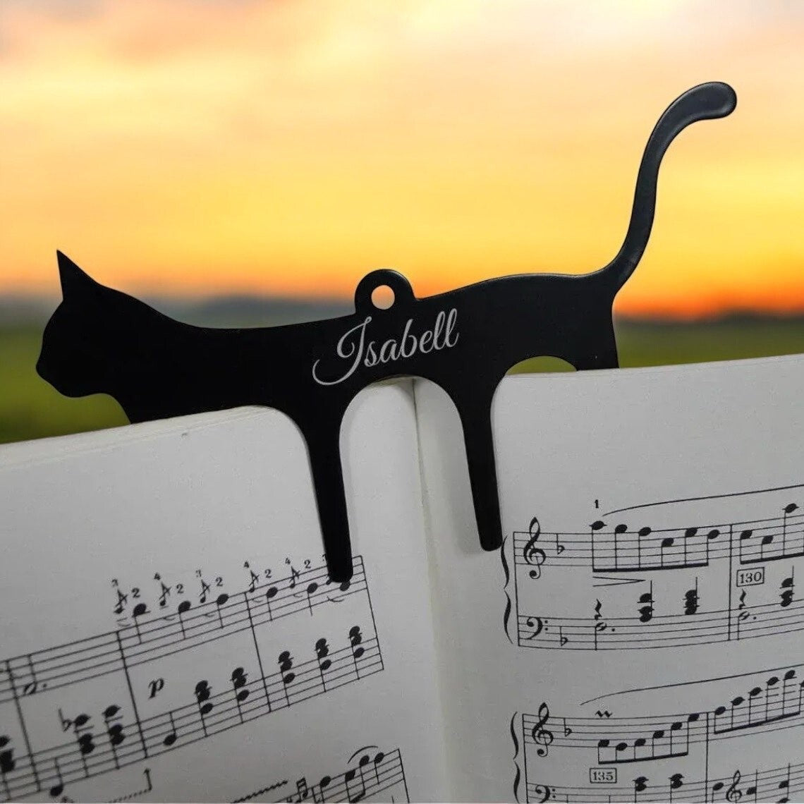 Personalized Metal Cat Shape Music Book Page Holder Clip Laser Engrave Name