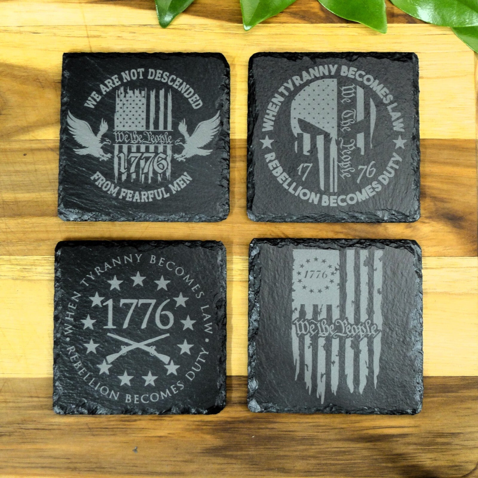 Patriotic 1776 America Flag Slate Coaster Set Brand New Hand Made Laser Engraved