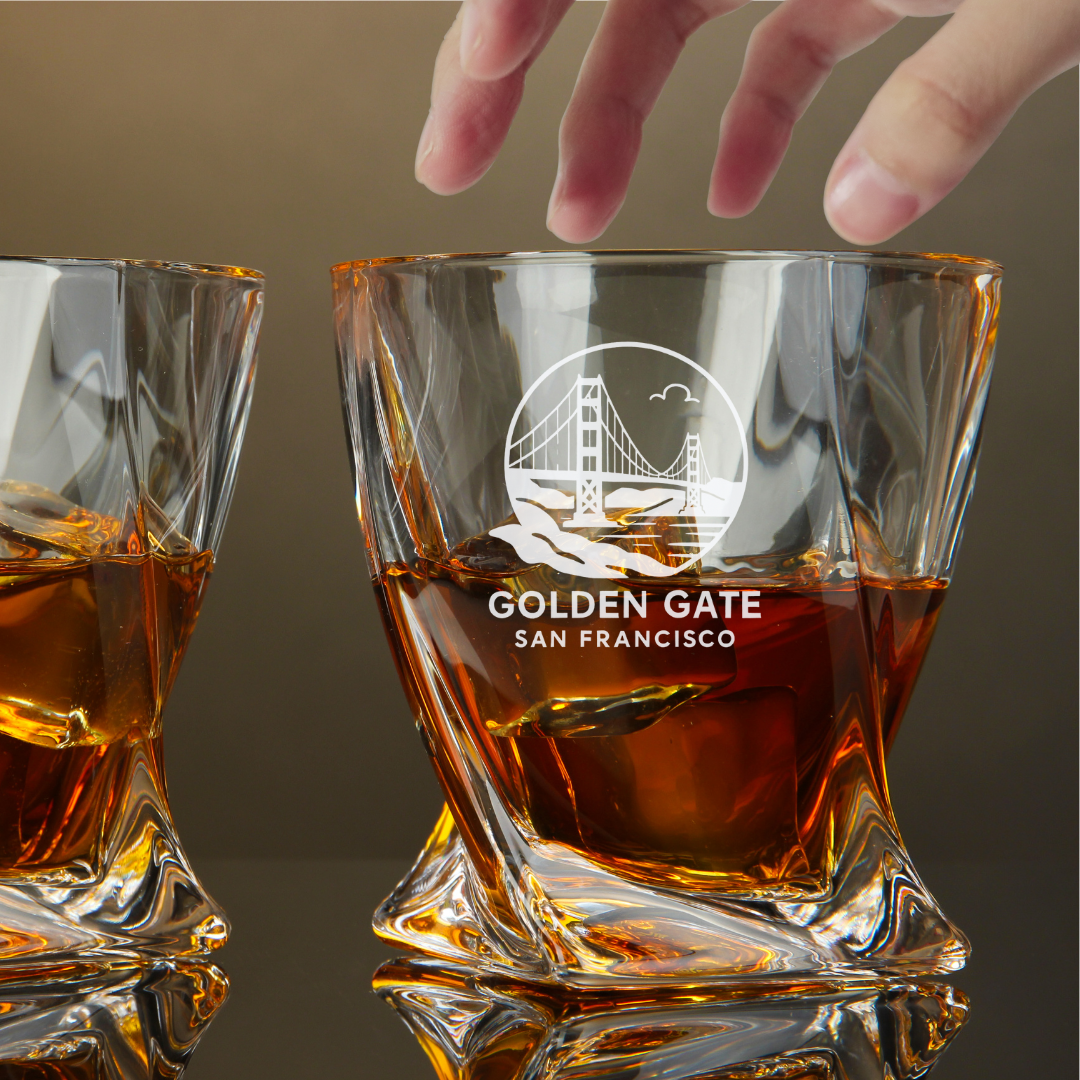 Custom Engraved Golden Gate Bridge San Francisco Whiskey Glass – 10 oz Twisted