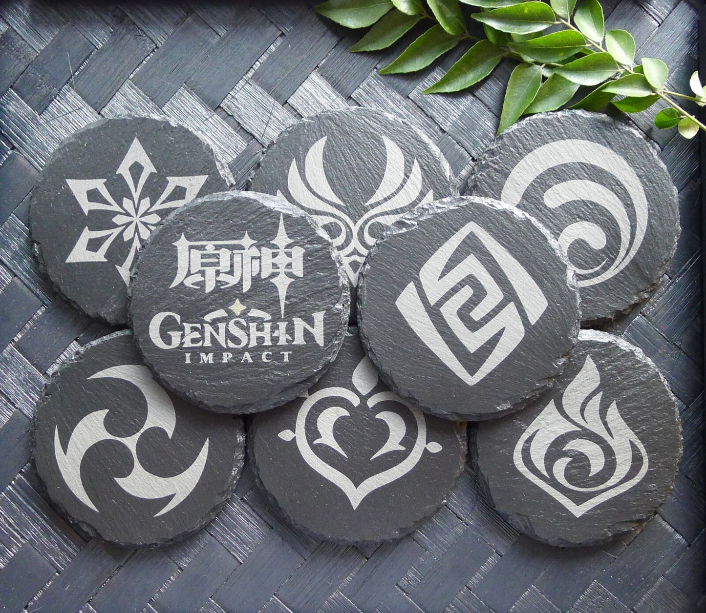 Genshin Impact Archon Slate Coaster Set of 8 Elemental Inspired Gaming Gear