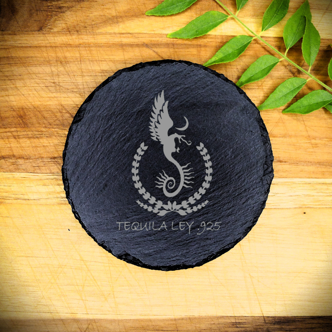 Ley .925 Tequila Slate Coaster Brand New Handcrafted Laser Engraved Round