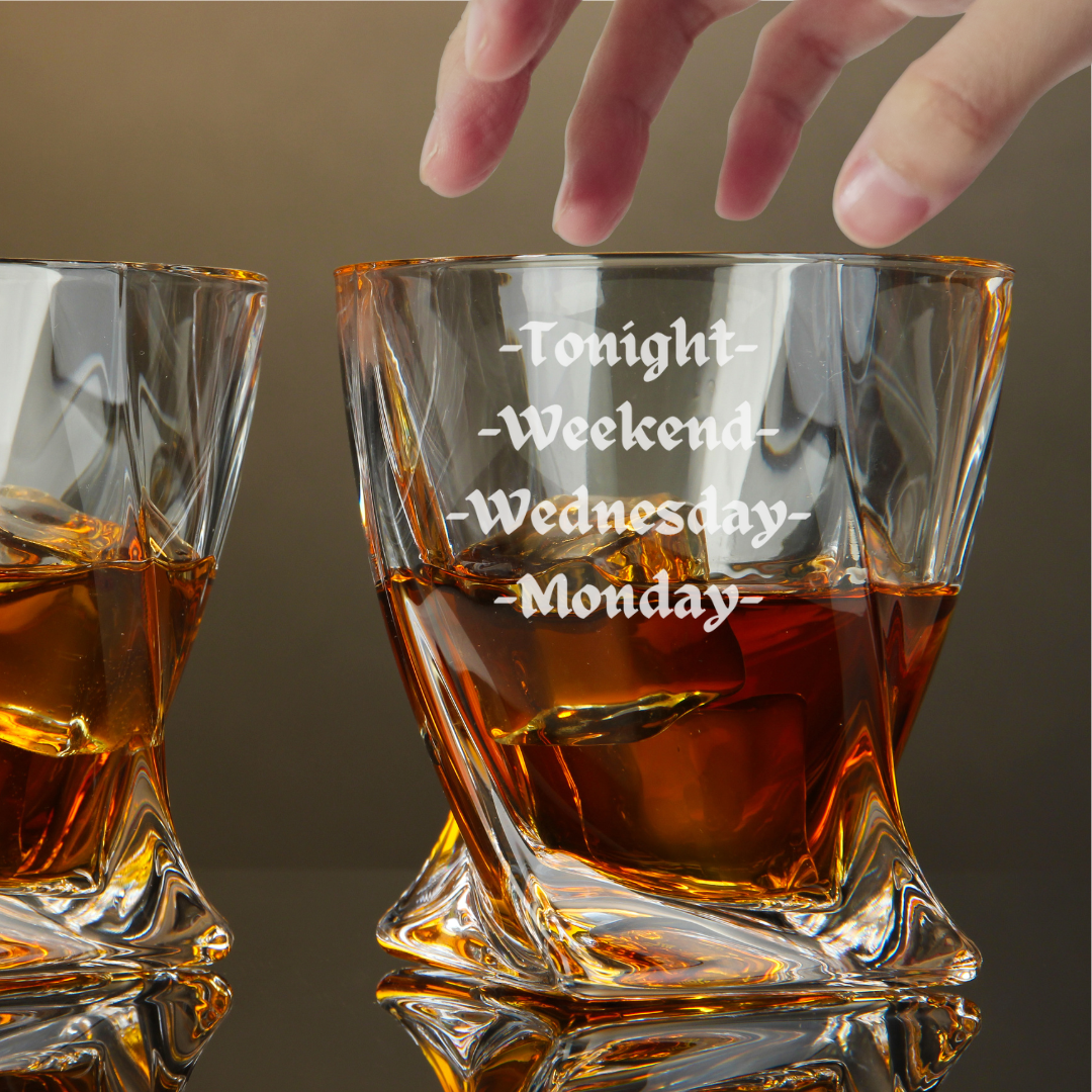 Custom Engraved Funny Days Twisted Whiskey Glass – 10 oz Capacity