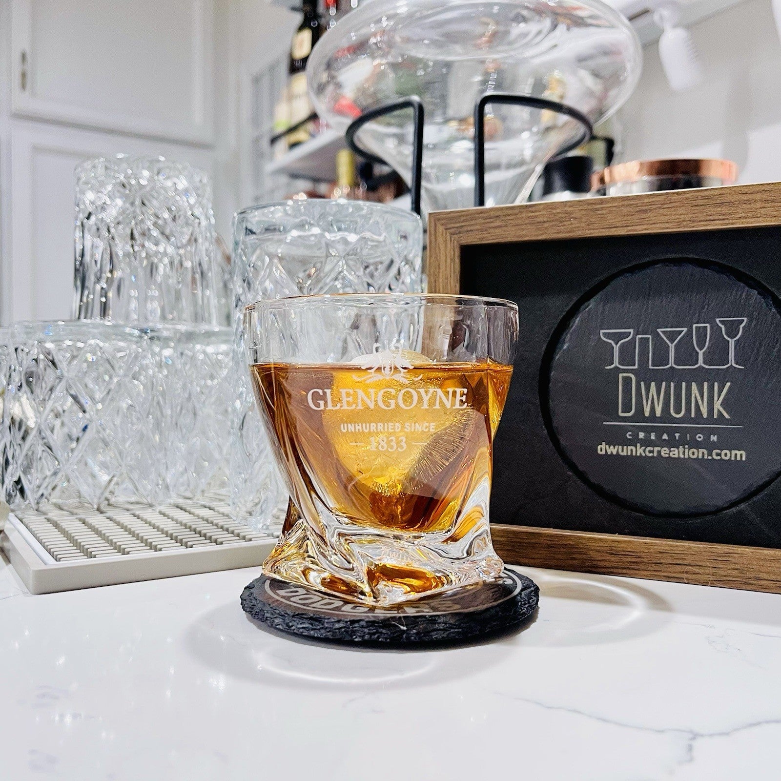 Custom Engraved Glengoyne Whiskey Glass – 10 oz Twisted Rocks Glass