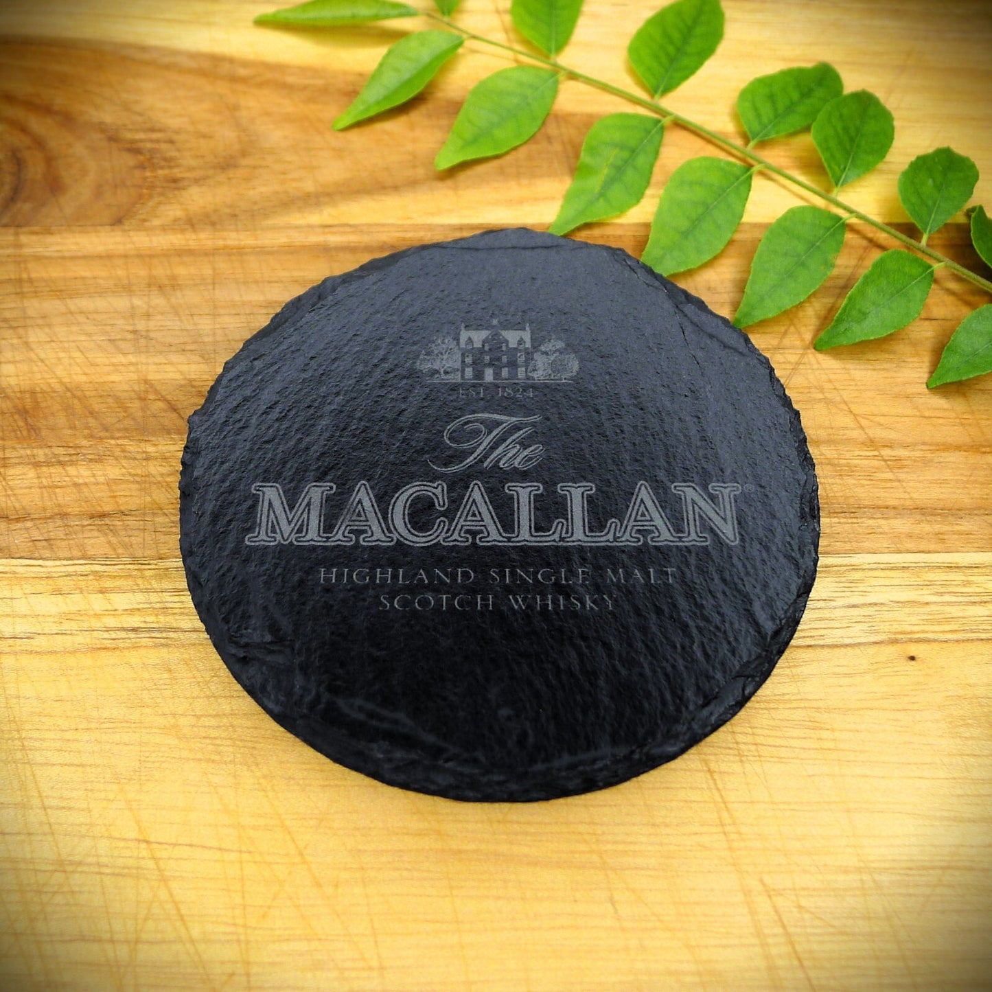 Macallan Whisky Slate Coaster Brand New Handcrafted Laser Engraved Round