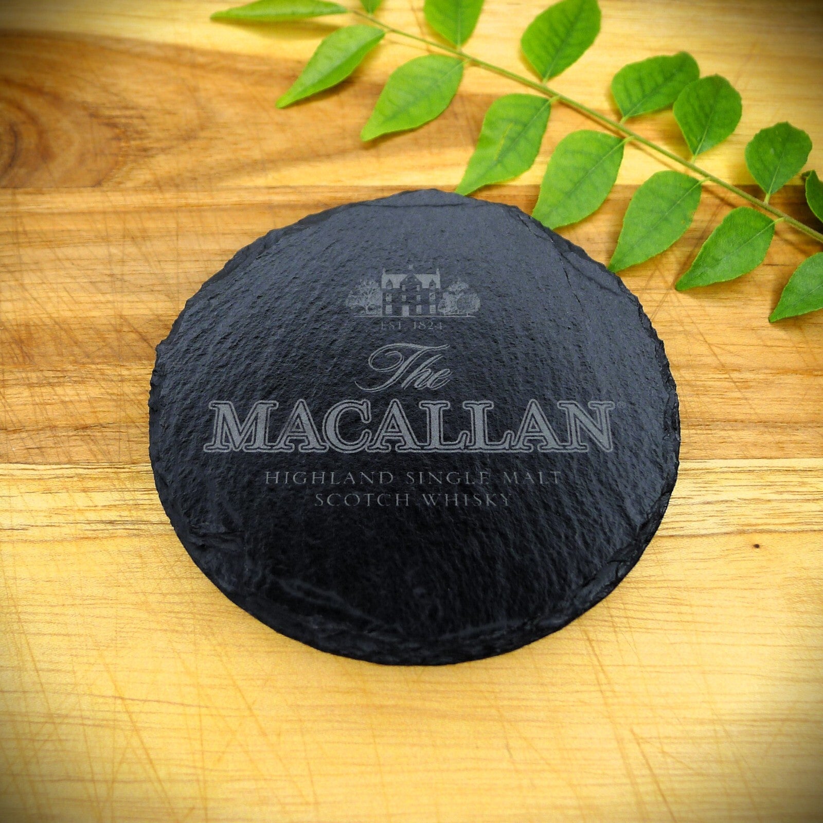Macallan Whisky Slate Coaster Brand New Handcrafted Laser Engraved Round