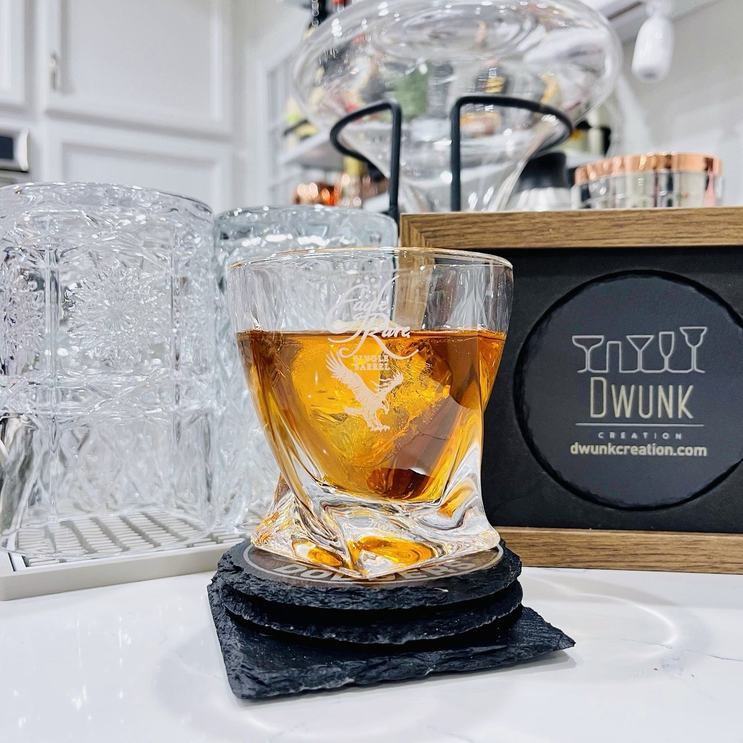 Custom Engraved Eagle Rare Single Barrel Whiskey Glass 10 oz Twisted Rocks Glass
