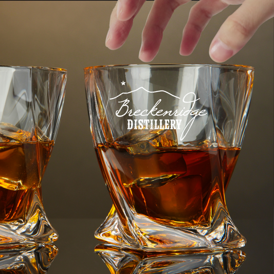 Custom Engraved Breckenridge Distillery Whiskey Glass – 10 oz Twisted Rocks