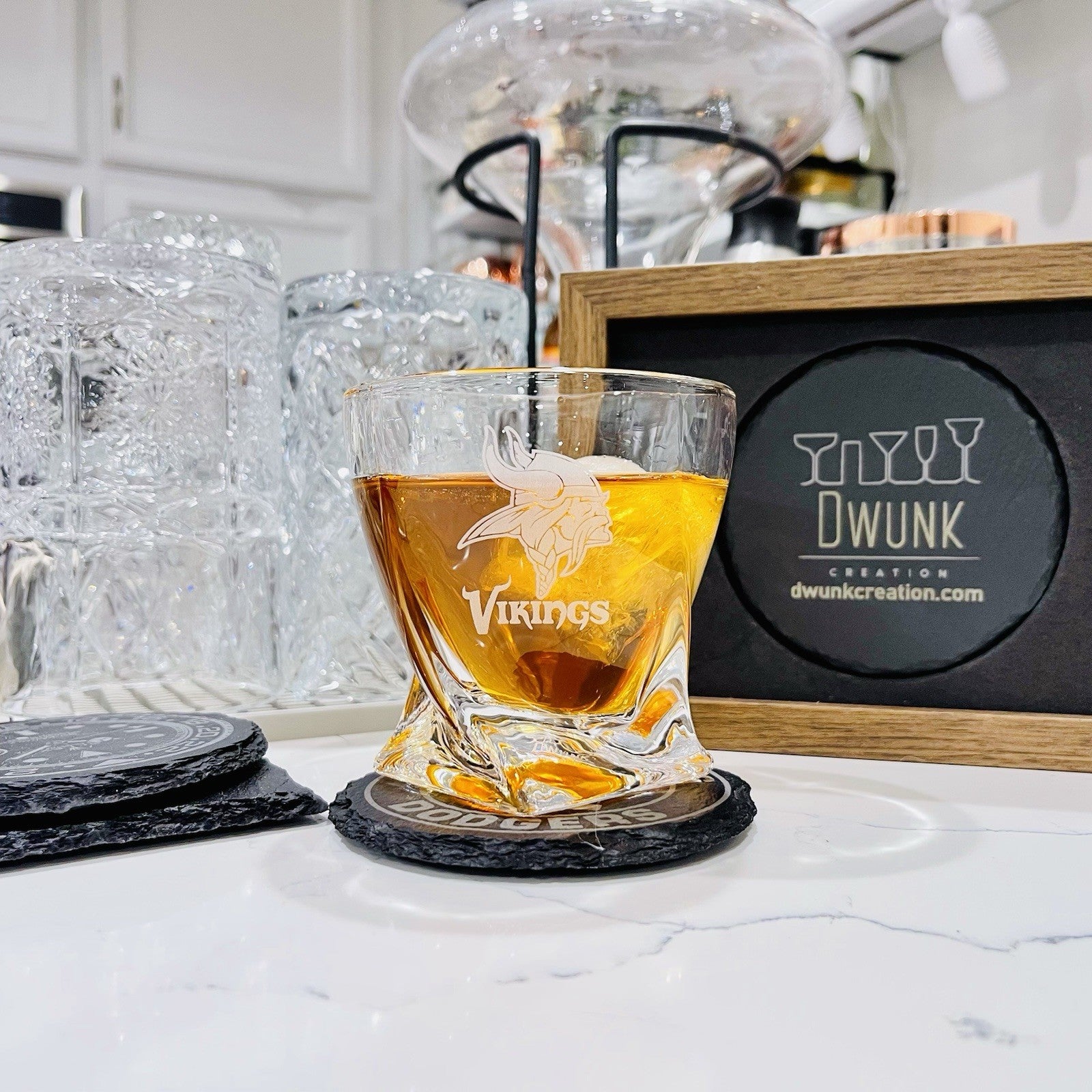 Custom Engraved Minnesota Vikings Whiskey Glass – 10 oz Twisted Rocks Glass