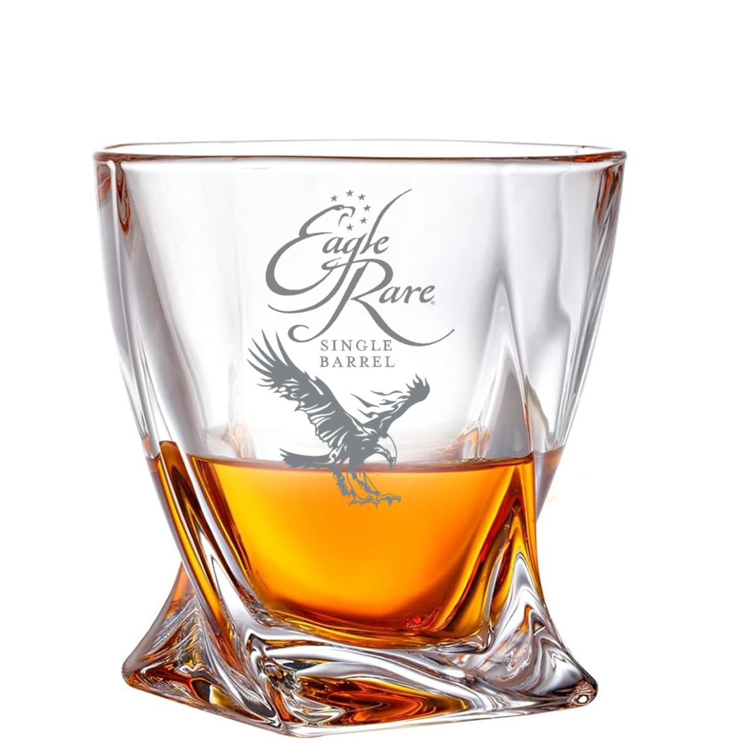 Custom Engraved Eagle Rare Single Barrel Whiskey Glass 10 oz Twisted Rocks Glass