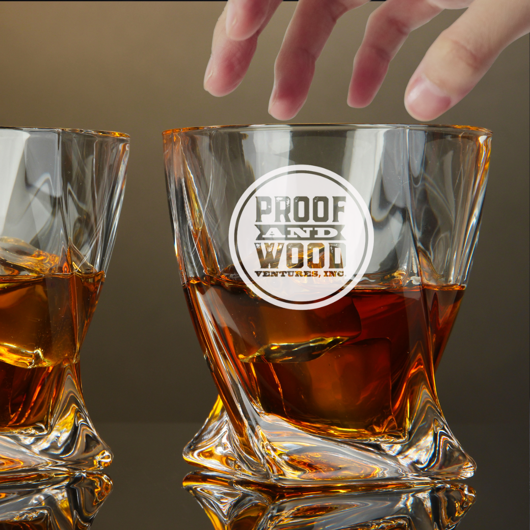 Custom Engraved Proof and Wood Whiskey Glass – 10 oz Twisted Rocks Glass