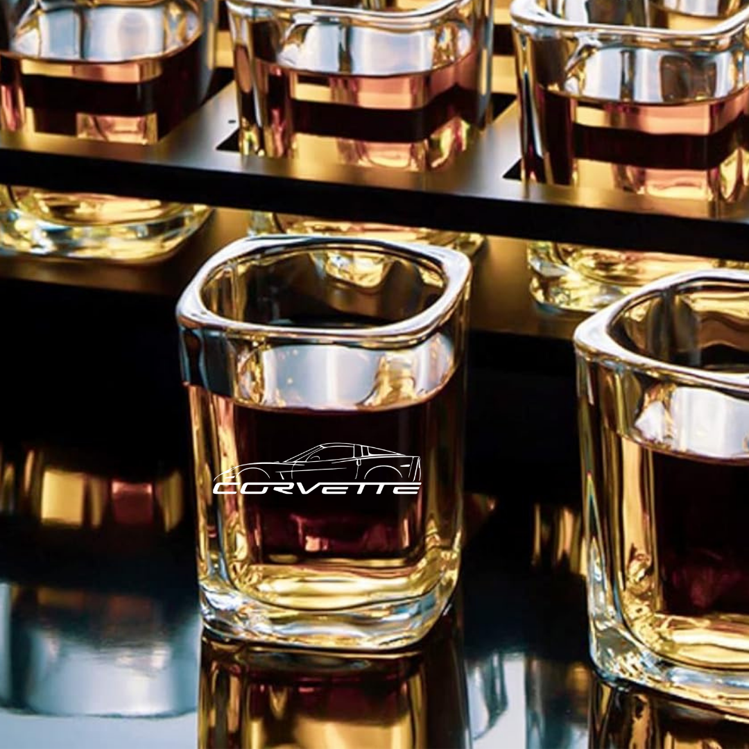 Custom Engraved Corvette Shot Glass – 2.2 oz Square Shot Glass