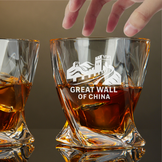 Custom Engraved Great Wall of China Whiskey Glass – 10 oz Twisted Rocks Glass