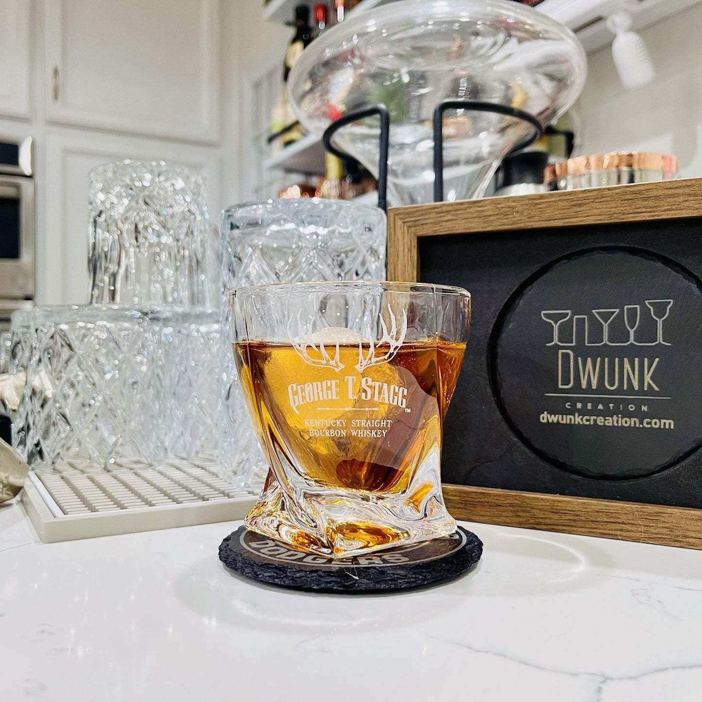 Custom Engraved George T Stagg Whiskey Glass – 10 oz Twisted Rocks Glass