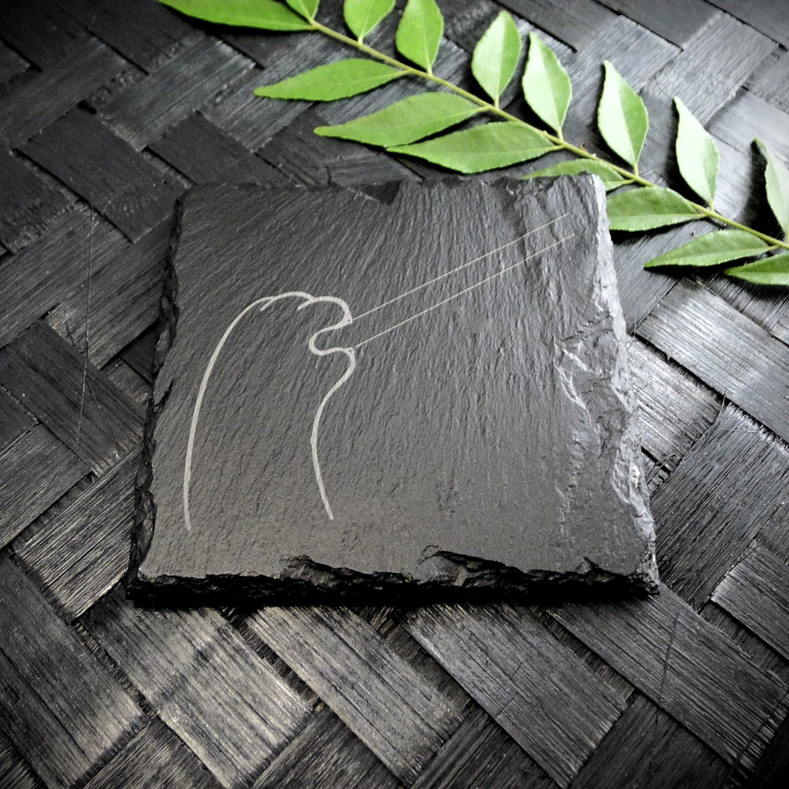 Cute Cat Claw Slate Coaster Set - Cute Engraved Minimalist Cat Paw Design