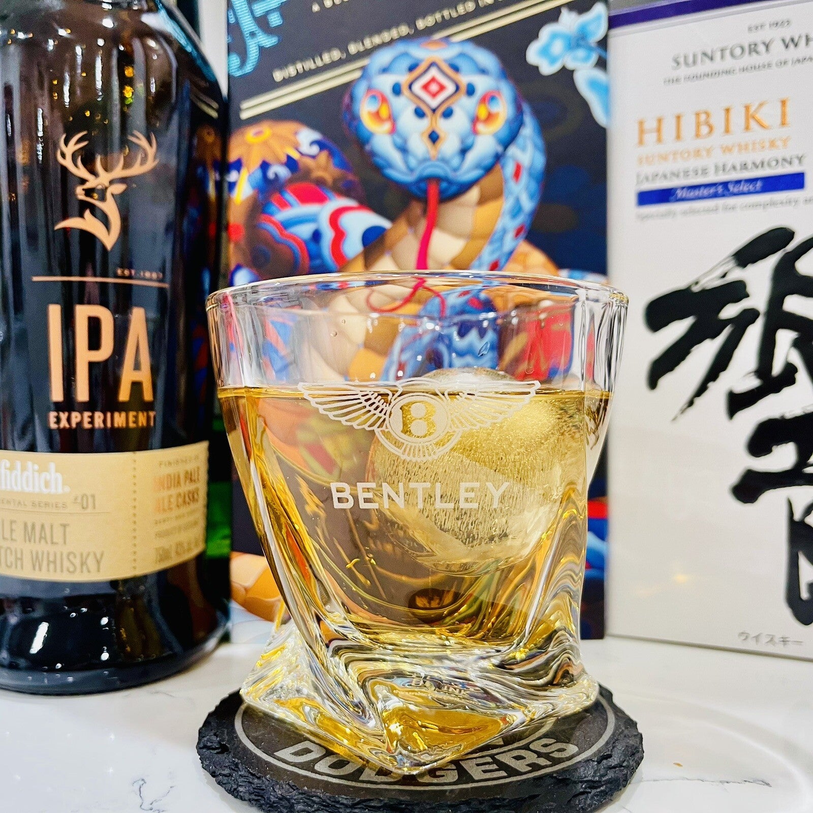 Custom Engraved Bentley Whiskey Glass – 10 oz Twisted Rocks Glass