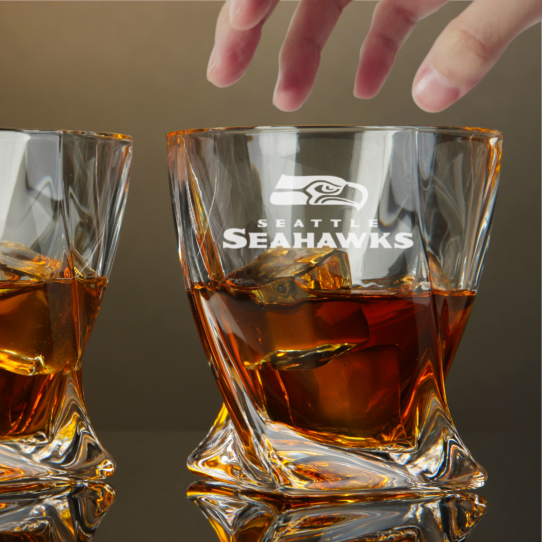 Custom Engraved Seattle Seahawks Whiskey Glass – 10 oz Twisted Rocks Glass