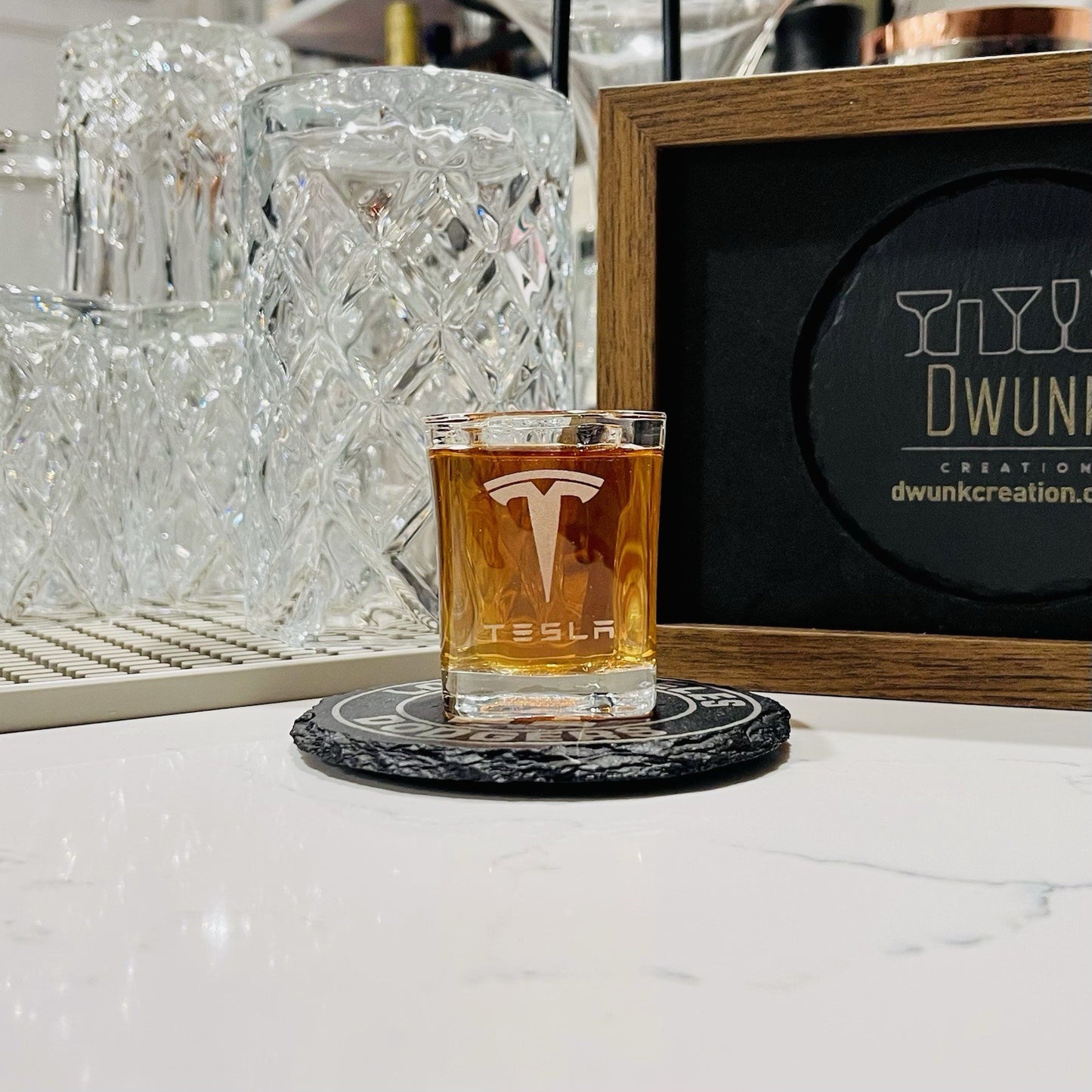 Custom Engraved Tesla Tequila Shot Glass – 2.2 oz Capacity NEW