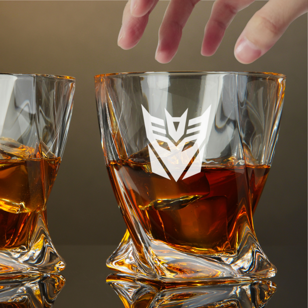 Custom Engraved Transformers Decepticon Whiskey Glass  10 oz Twisted Rocks Glass