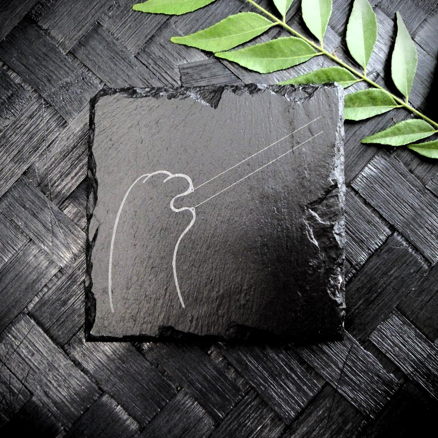 Cute Cat Claw Slate Coaster Set - Cute Engraved Minimalist Cat Paw Design