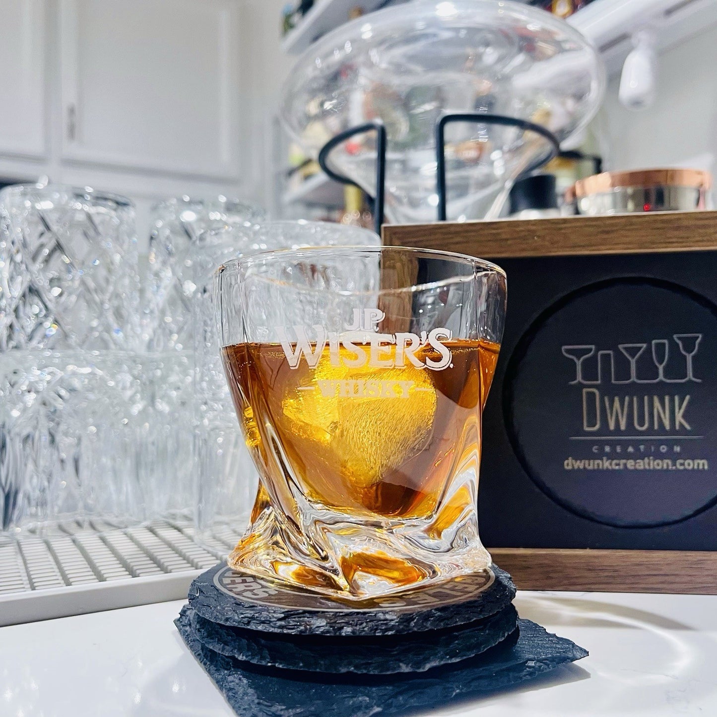 Custom Engraved JP Wiser's Whiskey Glass – 10 oz Twisted Rocks Glass