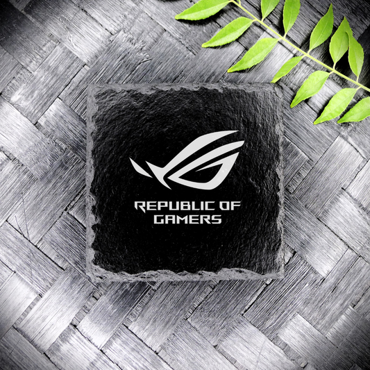 ROG Gamer Style Slate Coaster – Handcrafted Engraved Square