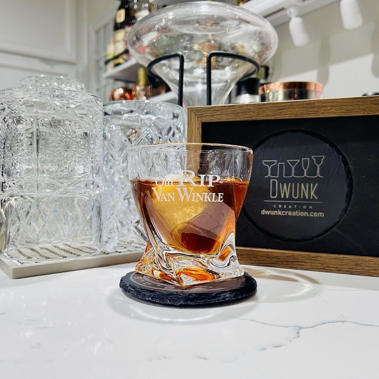 Custom Engraved Old Rip Van Winkle Whiskey Glass – 10 oz Twisted Rocks Glass