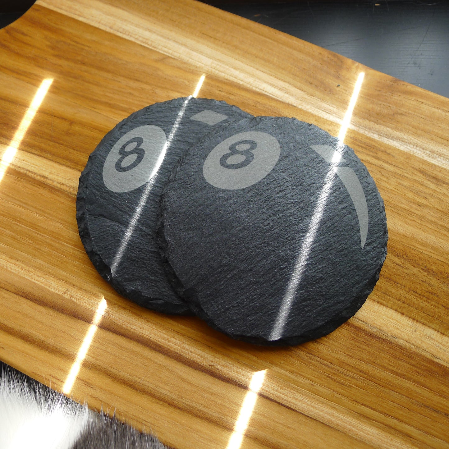 Laser Engraved 8 Ball Round Slate Coaster Set