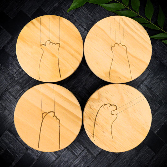 Cute Cat Claw Wooden Coaster Set - Cute Engraved Minimalist Cat Paw Design