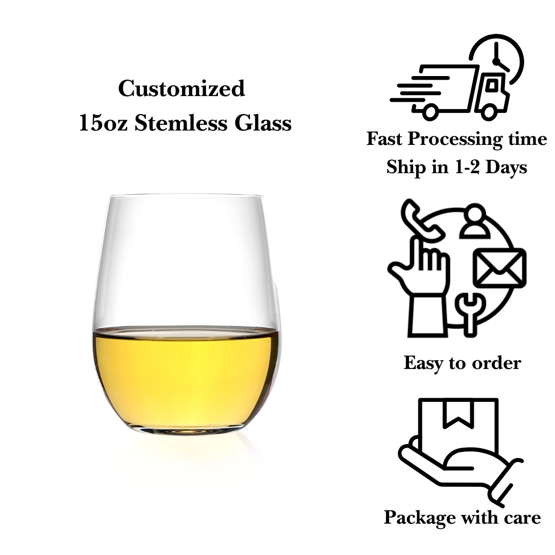Made-to-Order Custom Engraved Stemless Wine Glass 15oz – Your Logo