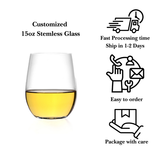 Made-to-Order Custom Engraved Stemless Wine Glass 15oz – Your Logo