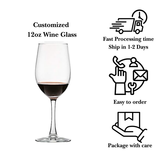 Made-to-Order Custom Engraved Stemmed Wine Glass 12oz – Your Logo