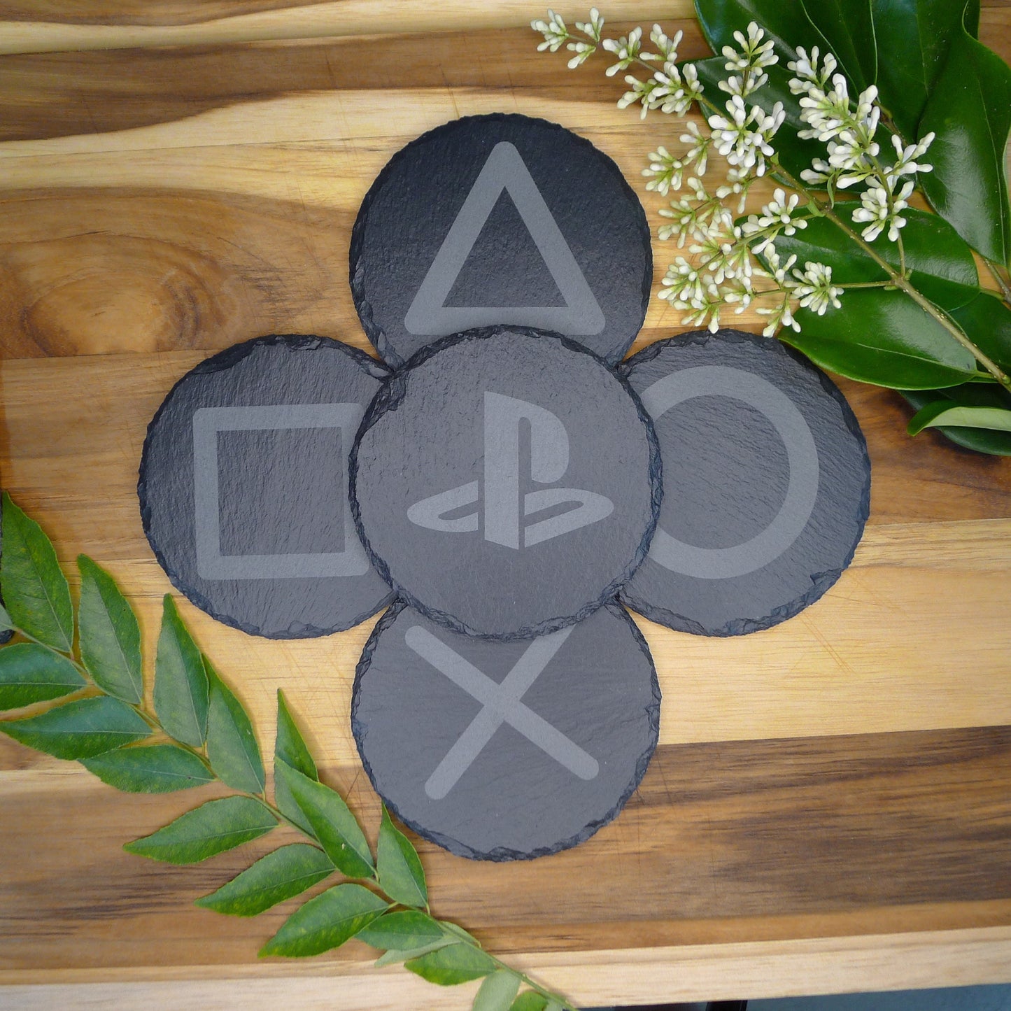 PlayStation Gaming Slate Coaster Set - Laser-engraved PlayStation buttons Coasters