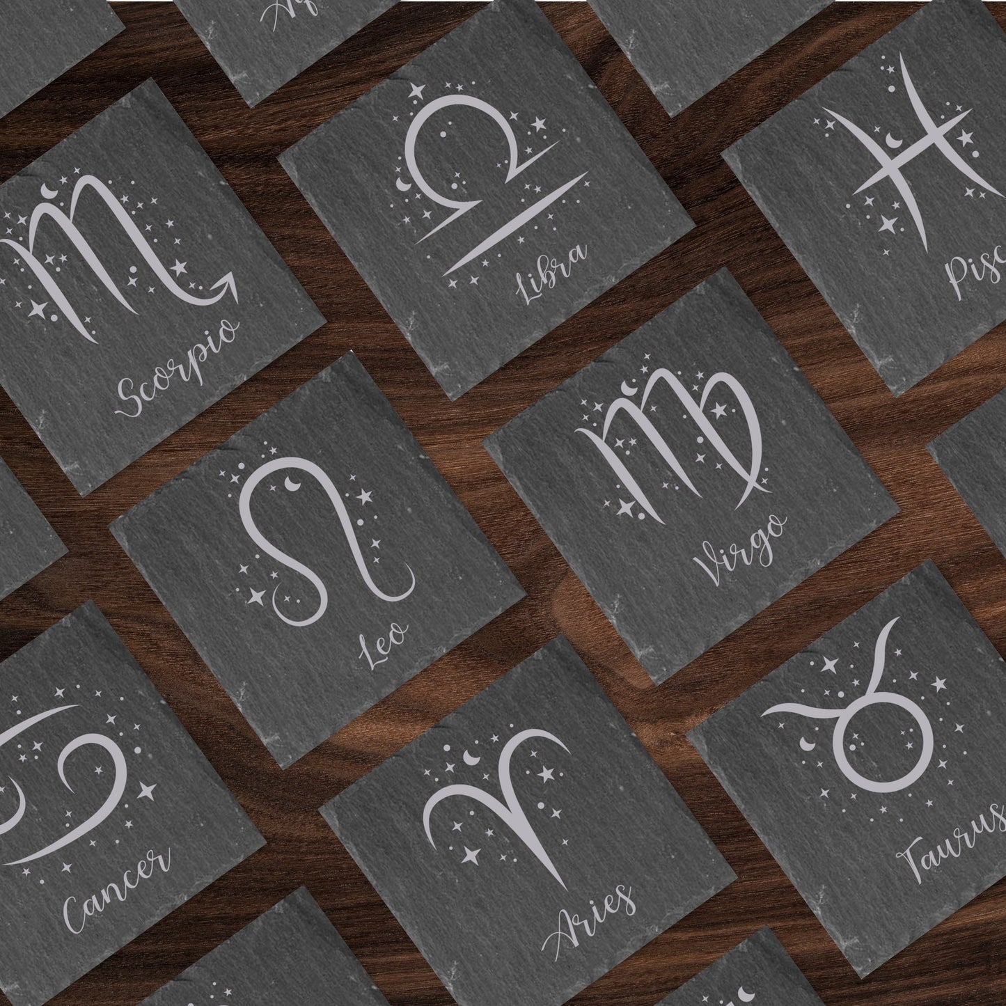 Zodiac Slate Coasters Custom Engraved Astrology Drink Coasters