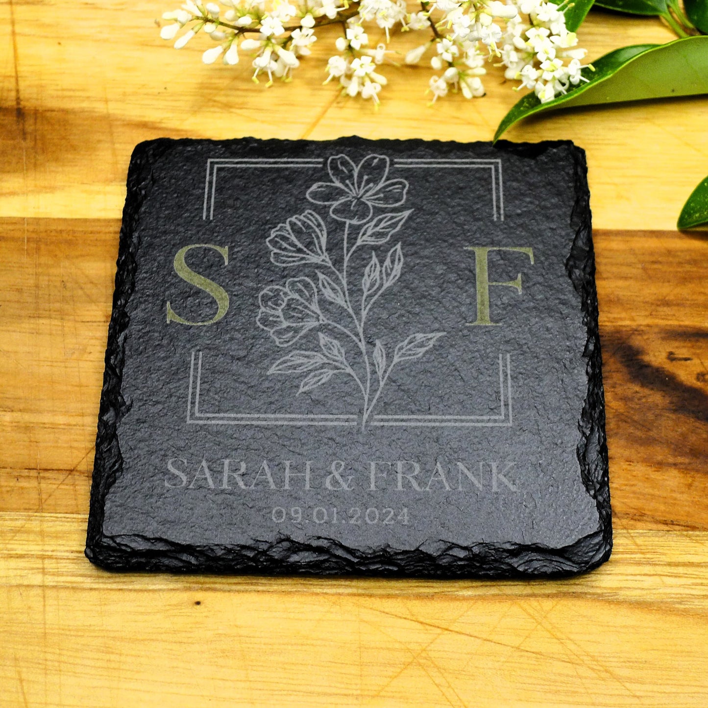 Personalized Slate Coasters Set, Custom Wedding Gift Party Favor, House Warming Gift, Coffee Beer Bar Drink Coaster, Stone Anniversary Gift