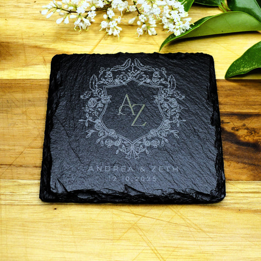 Personalized Slate Coasters Set, Custom Wedding Gift Party Favor, House Warming Gift, Coffee Beer Bar Drink Coaster, Stone Anniversary Gift