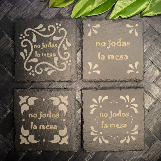 Mexican Talavera No Jodas La Mesa Portavasos Slate Coaster Set