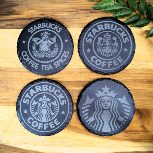 Starbucks Siren Slate Coaster Set 1971, 1987, 1992, 2011 Fan Art