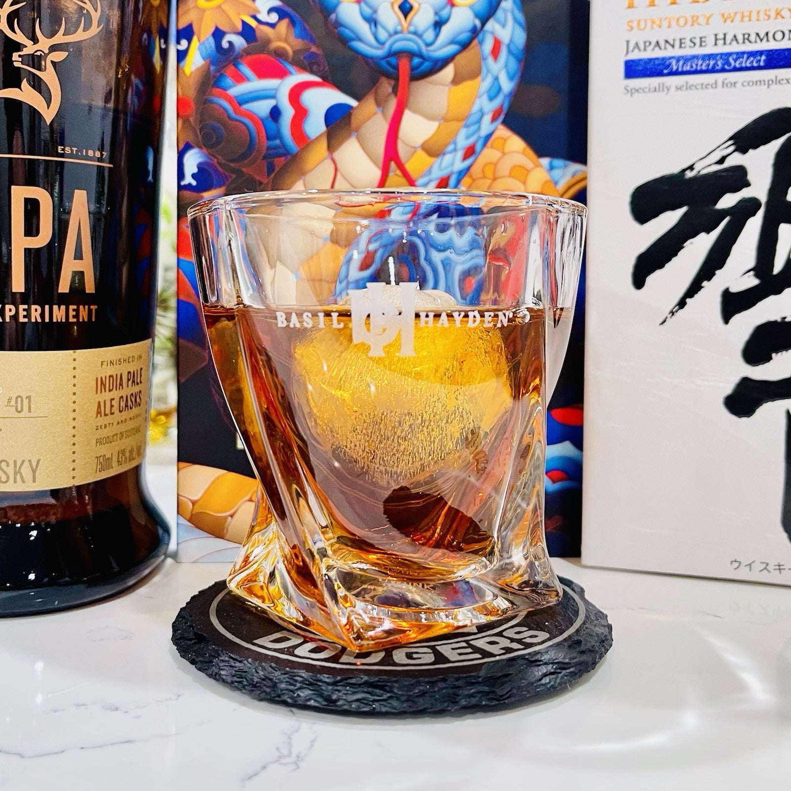 Custom Engraved Basil Hayden Whiskey Glass – 10 oz Twisted Rocks Glass