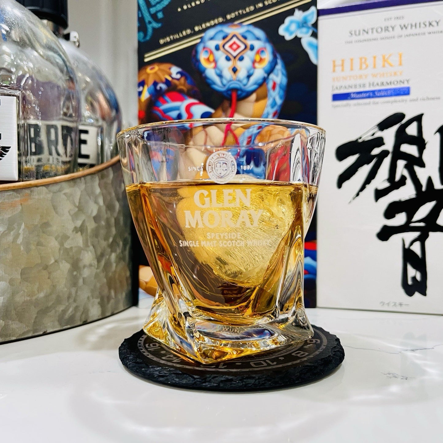 Custom Engraved Glen Moray Whiskey Glass – 10 oz Twisted Rocks Glass