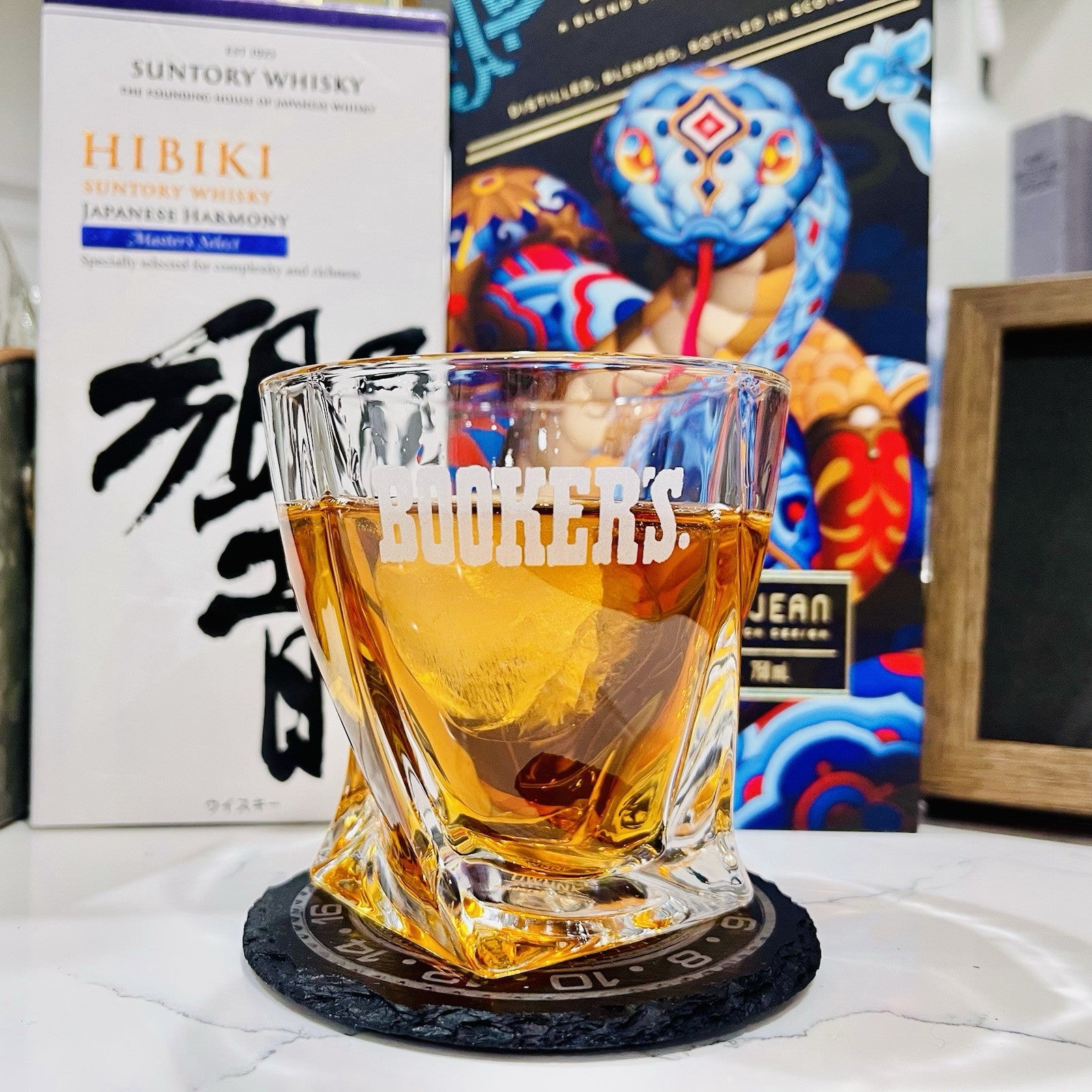 BOOKER’S Twisted Whiskey Glass 10 OZ Old Fashioned Laser Engraved Rock Glass New