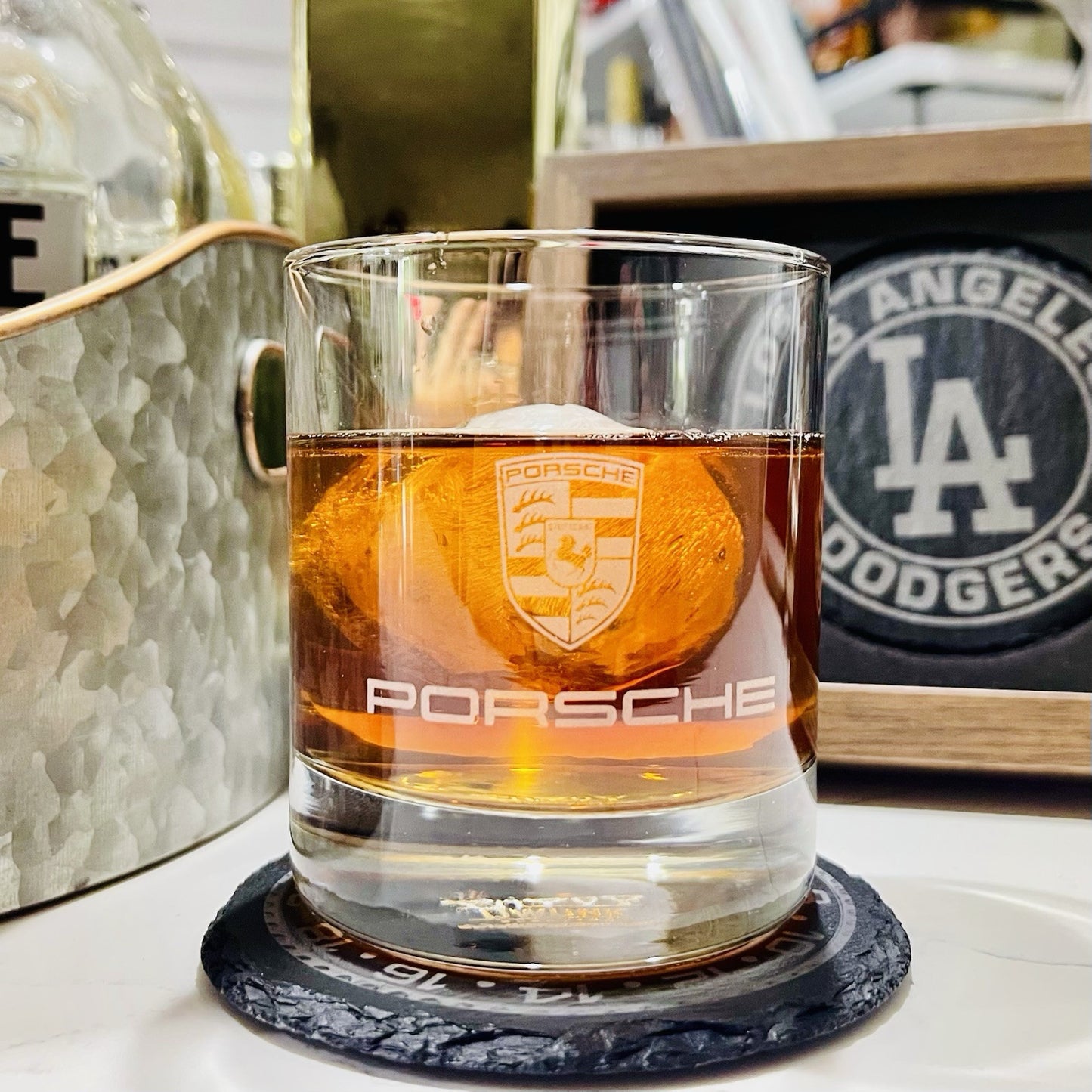 Custom Engraved Porsche Whiskey Glass – 11 oz Standard Rocks Glass
