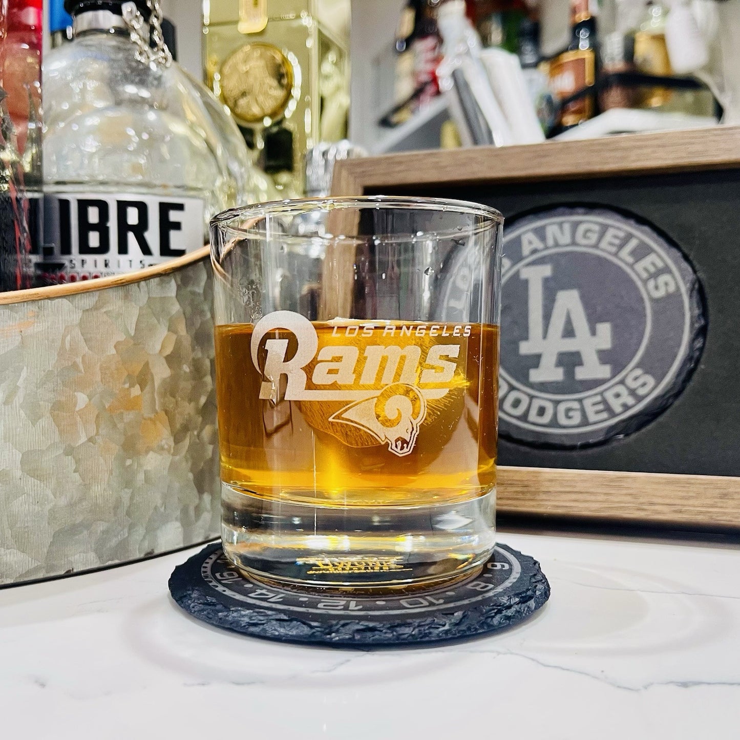 Custom Engraved Los Angeles Rams Whiskey Glass - 11 oz Rocks Glass