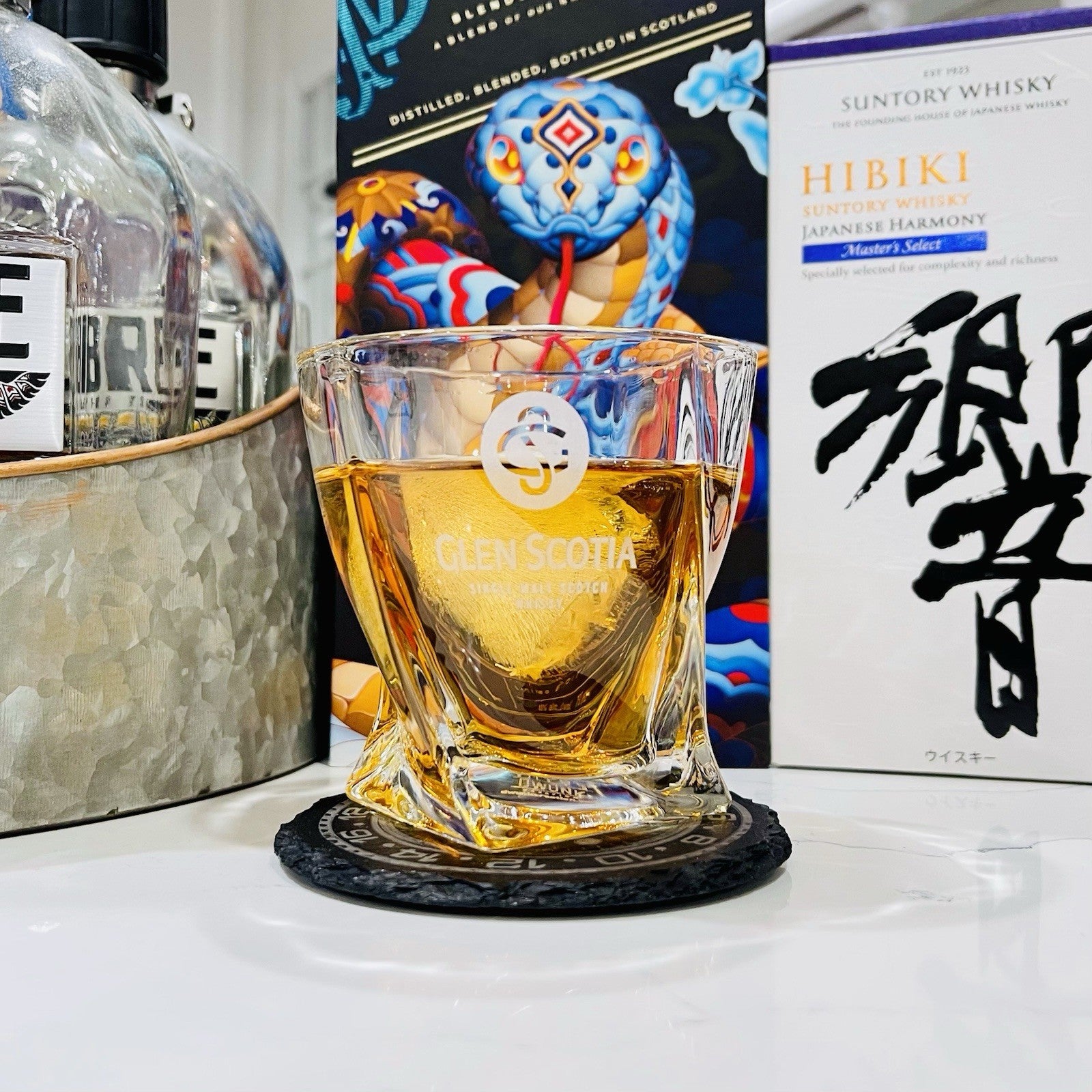 Custom Engraved Glen Scotia Whiskey Glass – 10 oz Twisted Rocks Glass