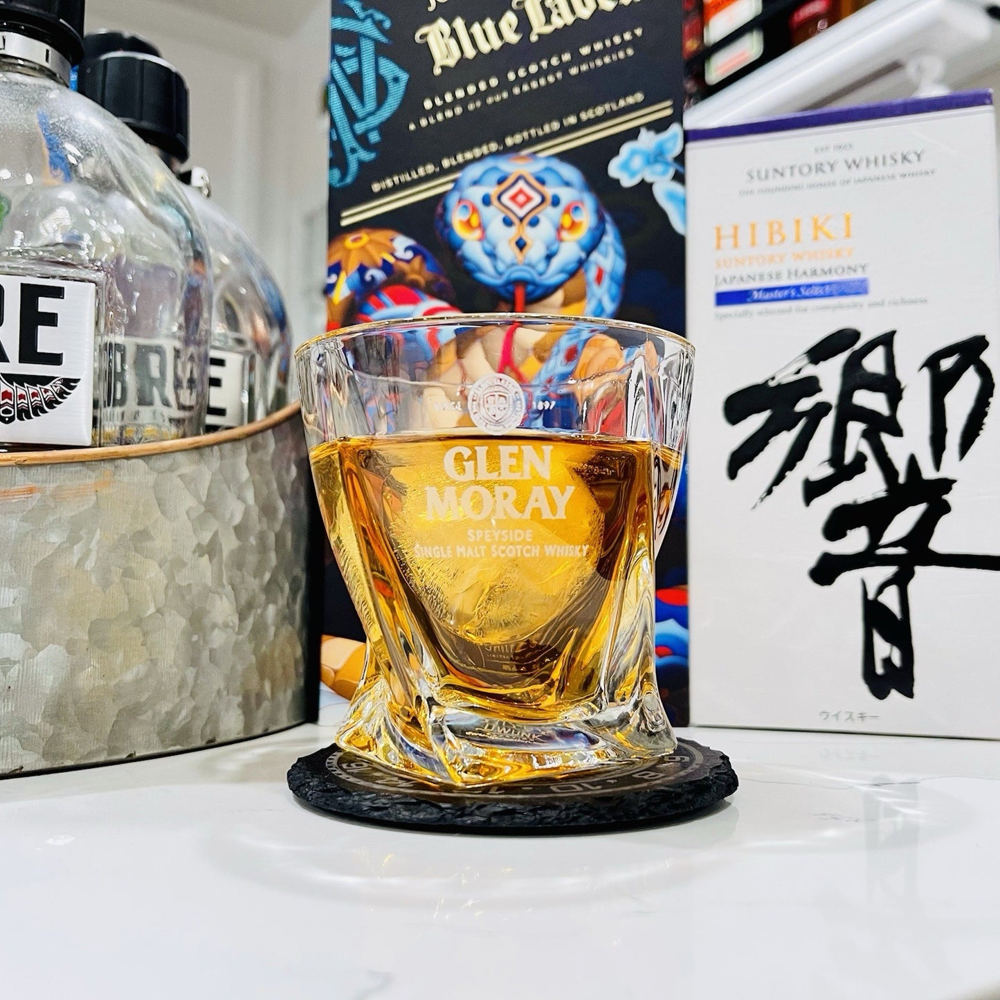 Custom Engraved Glen Moray Whiskey Glass – 10 oz Twisted Rocks Glass