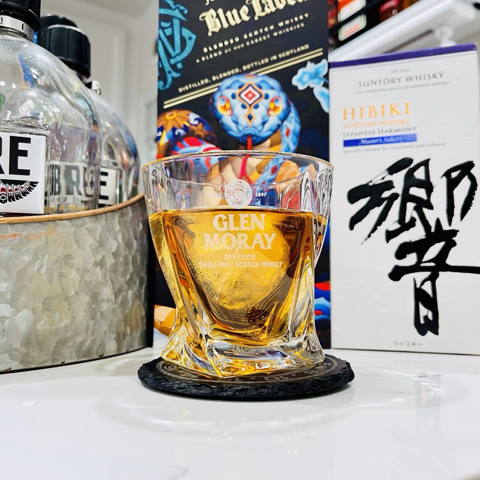 Custom Engraved Glen Moray Whiskey Glass – 10 oz Twisted Rocks Glass