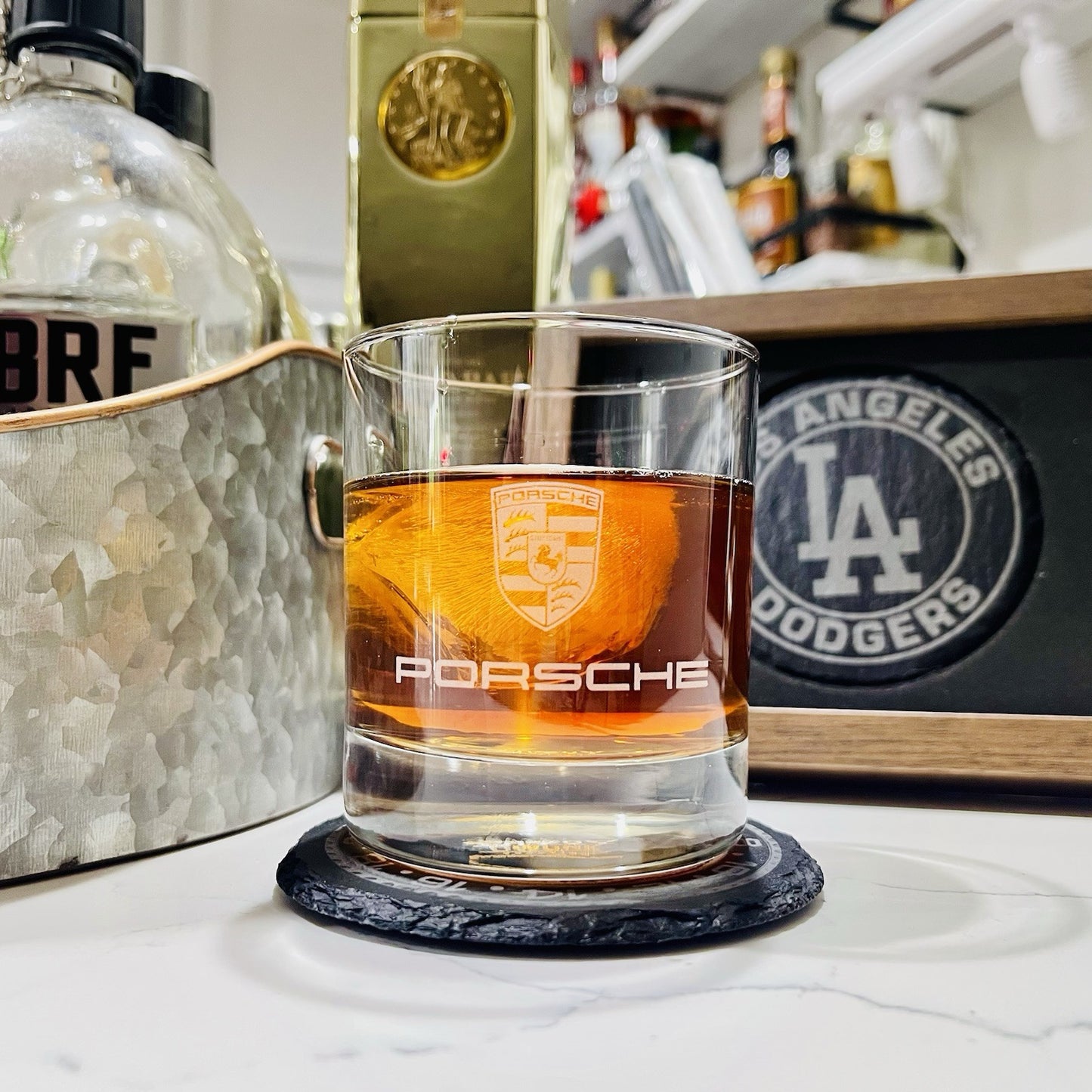Custom Engraved Porsche Whiskey Glass – 11 oz Standard Rocks Glass