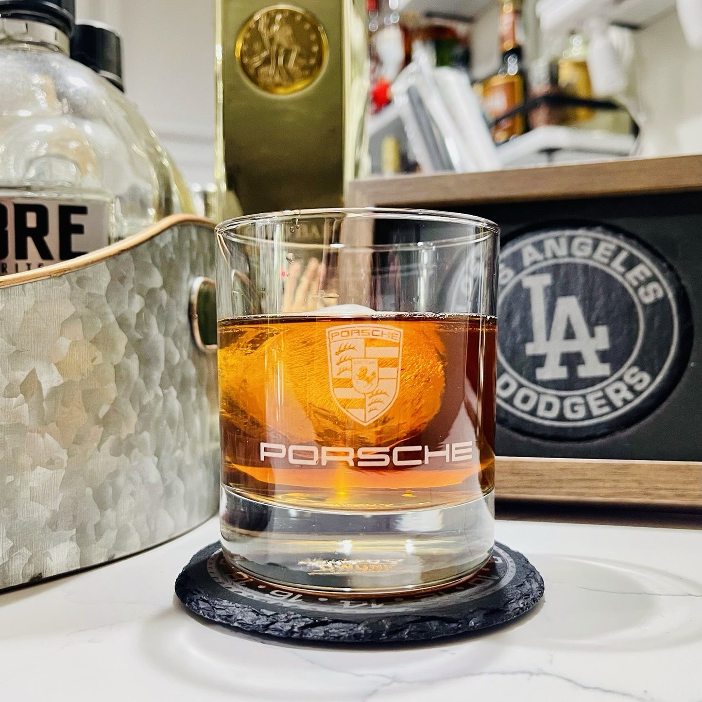 Custom Engraved Porsche Whiskey Glass – 11 oz Standard Rocks Glass