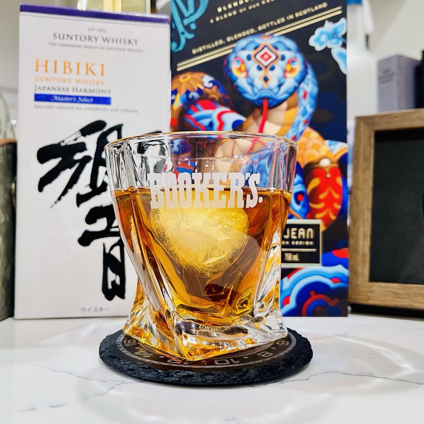 BOOKER’S Twisted Whiskey Glass 10 OZ Old Fashioned Laser Engraved Rock Glass New