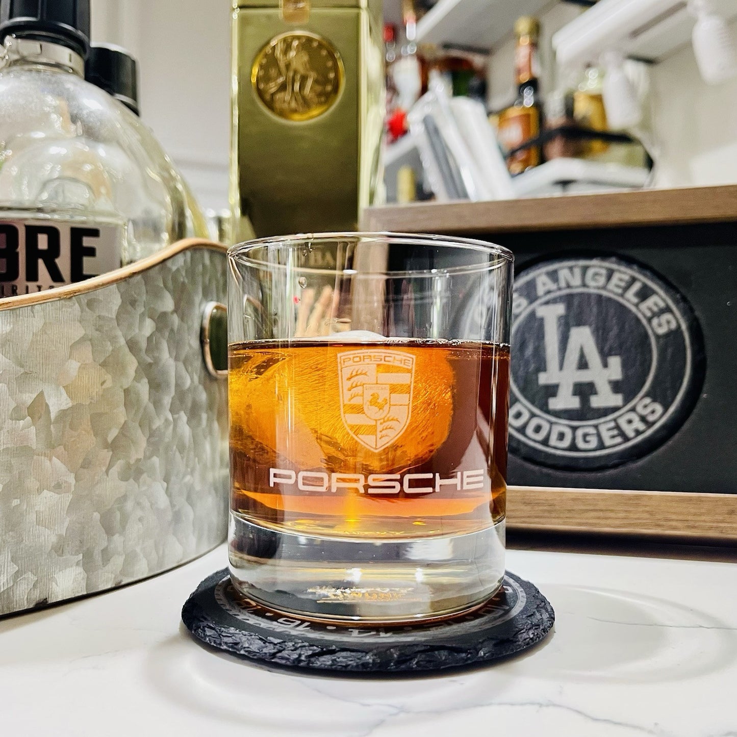 Custom Engraved Porsche Whiskey Glass – 11 oz Standard Rocks Glass